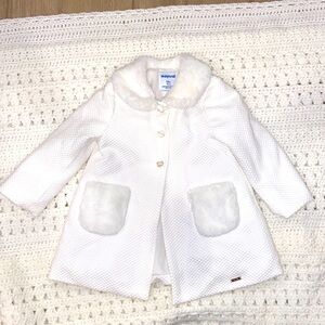 Last chance closet clean out! Toddler Dressy white/cream coat, faux fur detail